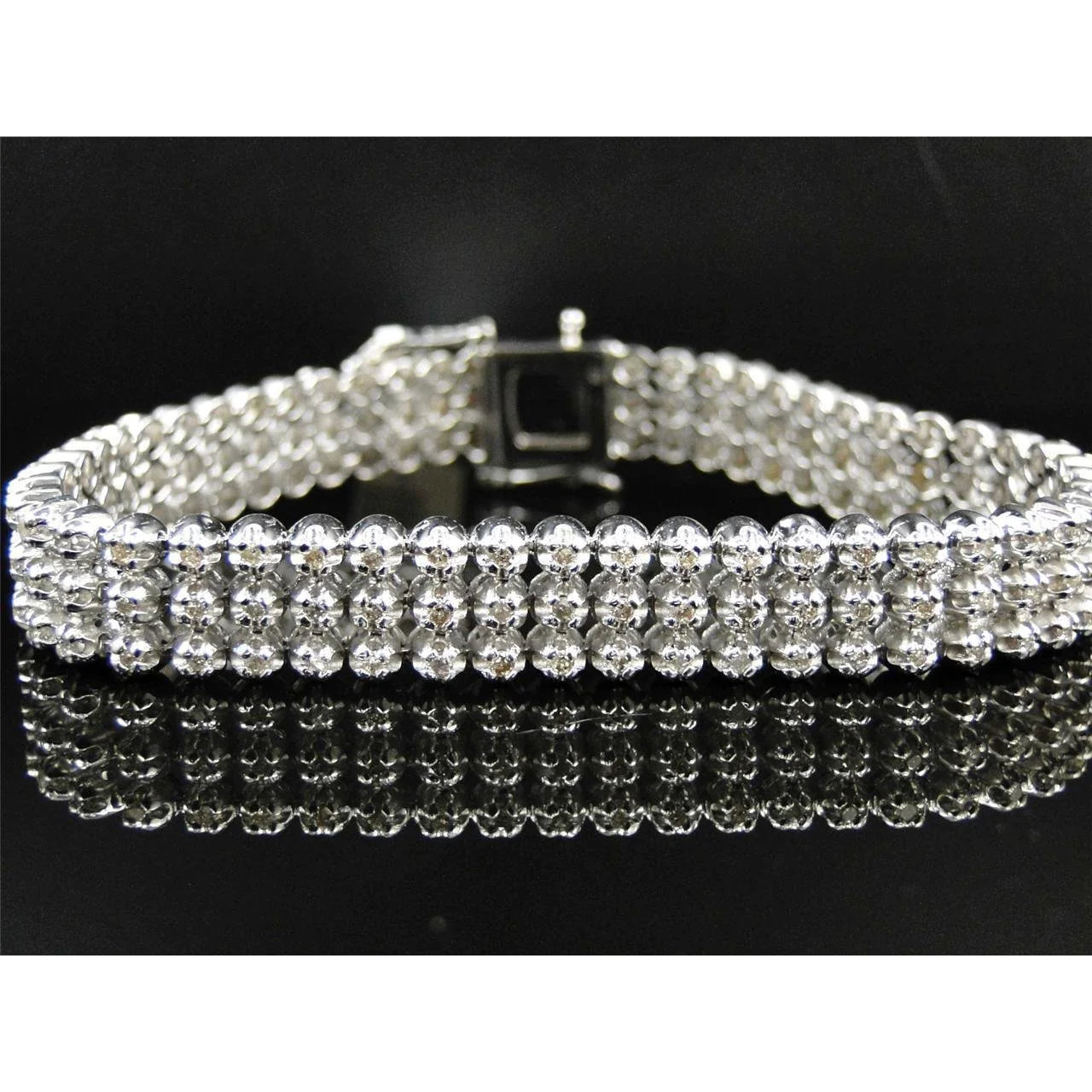 24 Carats Round Three Row Real Diamond Men Bracelet White Gold 14K