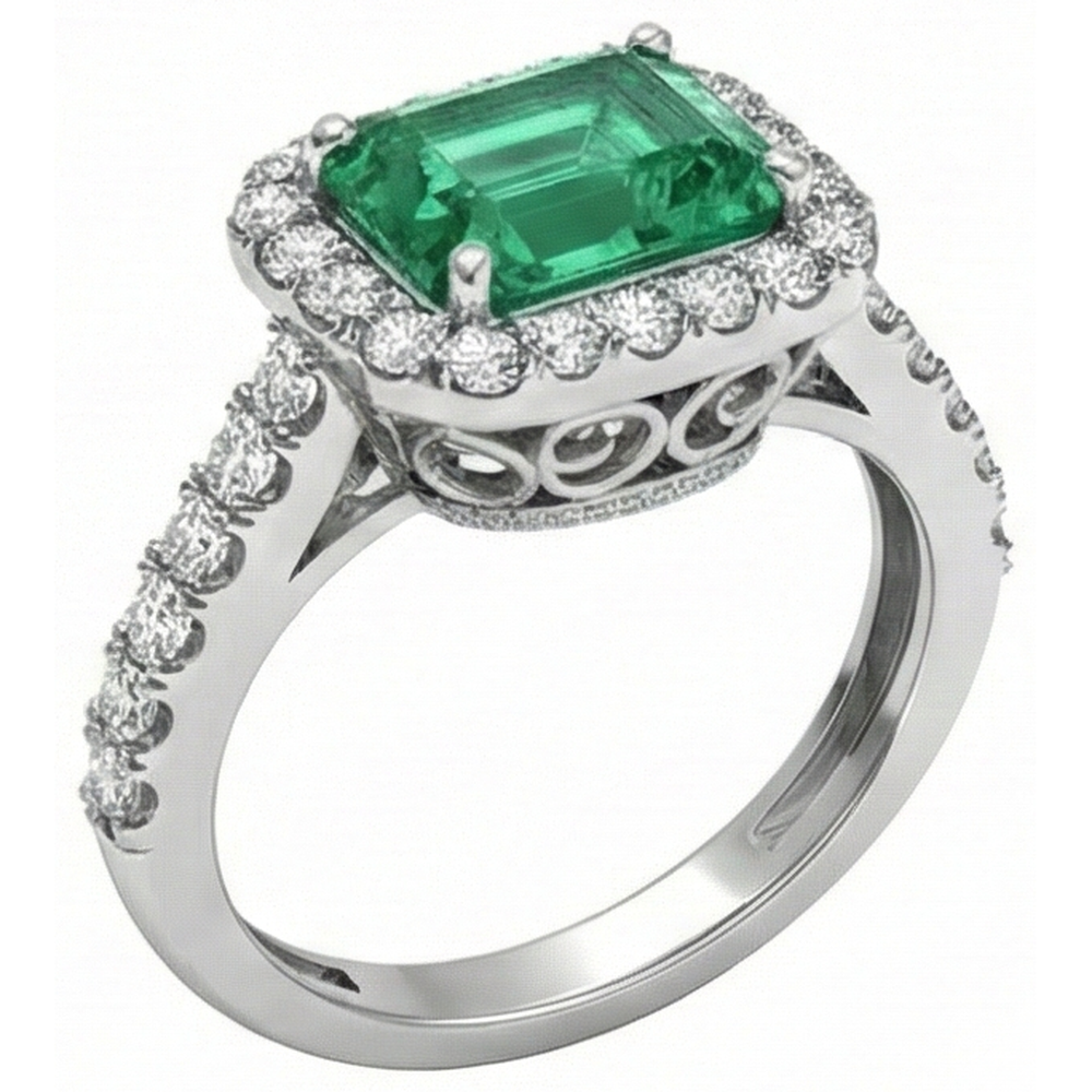 24 Ct Green Emerald And Natural Earth Mined Diamond Wedding Ring White Gold Jewellery