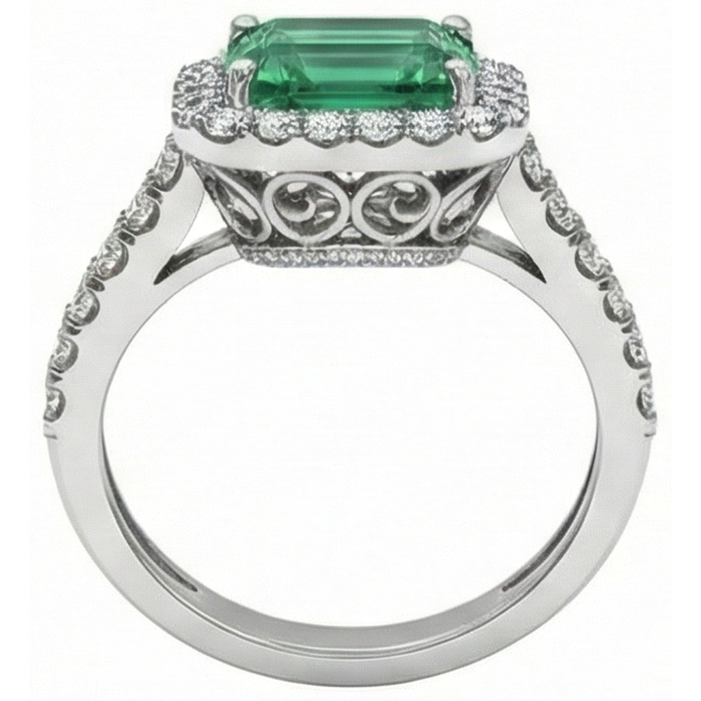 24 Ct Green Emerald And Natural Earth Mined Diamond Wedding Ring White Gold Jewellery