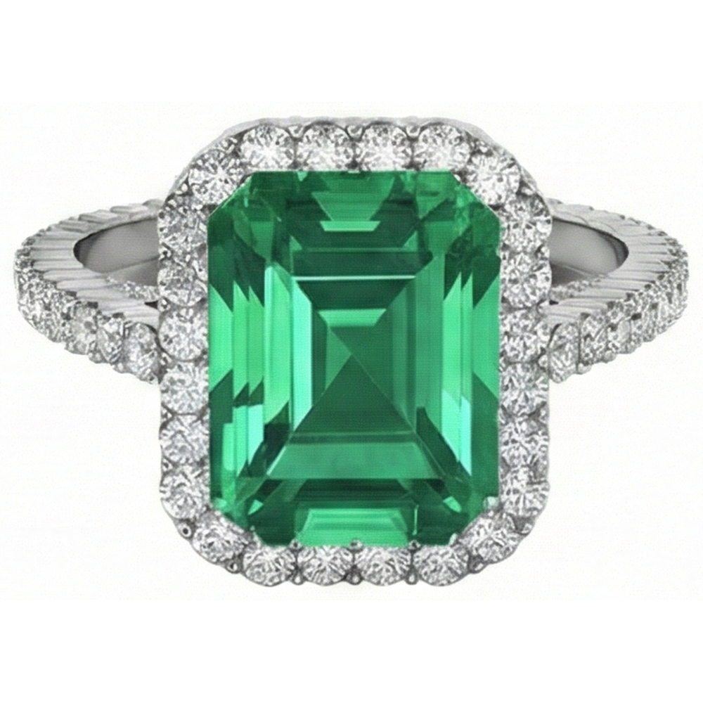 24 Ct Green Emerald And Natural Earth Mined Diamond Wedding Ring White Gold Jewellery