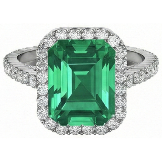 24 Ct Green Emerald And Natural Earth Mined Diamond Wedding Ring White Gold Jewellery