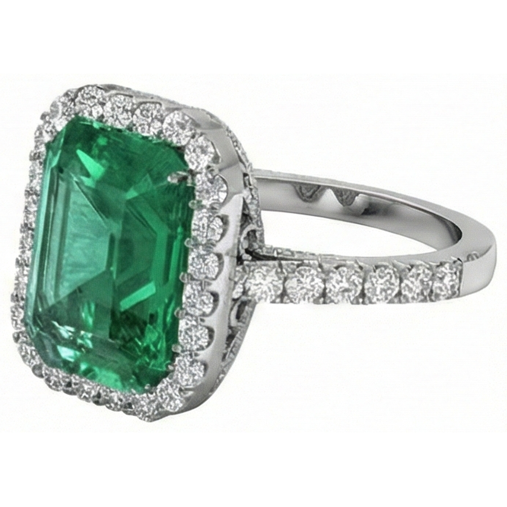 24 Ct Green Emerald And Natural Earth Mined Diamond Wedding Ring White Gold Jewellery