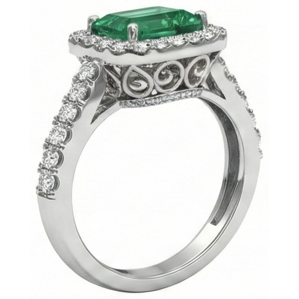 24 Ct Green Emerald And Natural Earth Mined Diamond Wedding Ring White Gold Jewellery