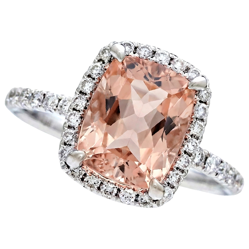 25.25 Carats Morganite And Natural Earth Mined Diamonds Wedding Ring Gold White 14K