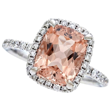 25.25 Carats Morganite And Natural Earth Mined Diamonds Wedding Ring Gold White 14K