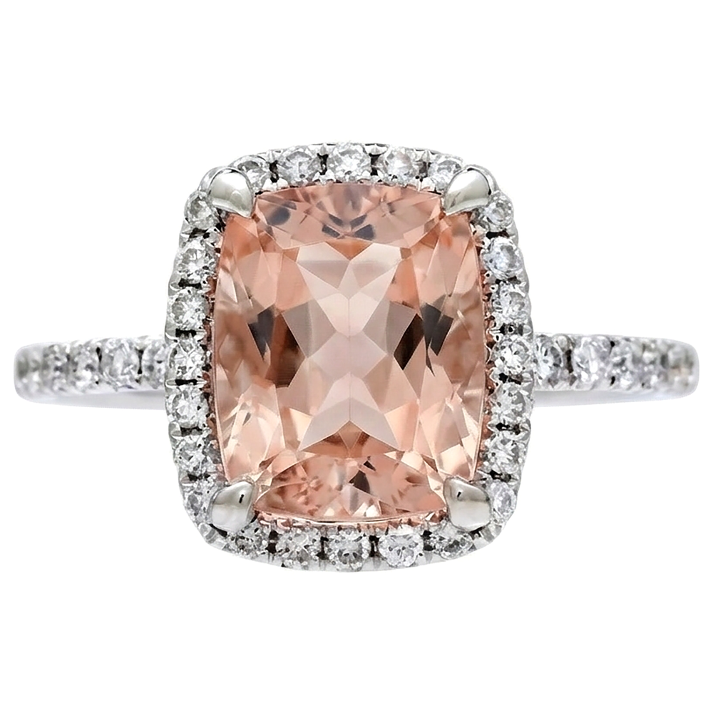 25.25 Carats Morganite And Natural Earth Mined Diamonds Wedding Ring Gold White 14K