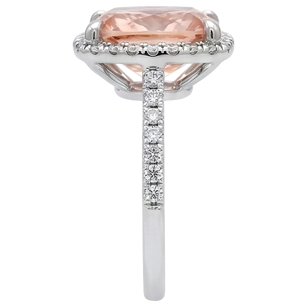 25.25 Carats Morganite And Natural Earth Mined Diamonds Wedding Ring Gold White 14K