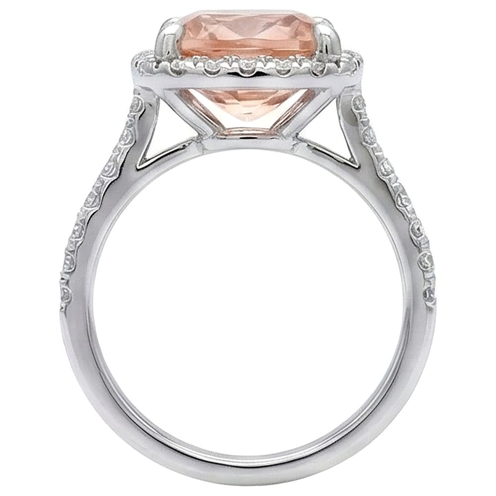 25.25 Carats Morganite And Natural Earth Mined Diamonds Wedding Ring Gold White 14K