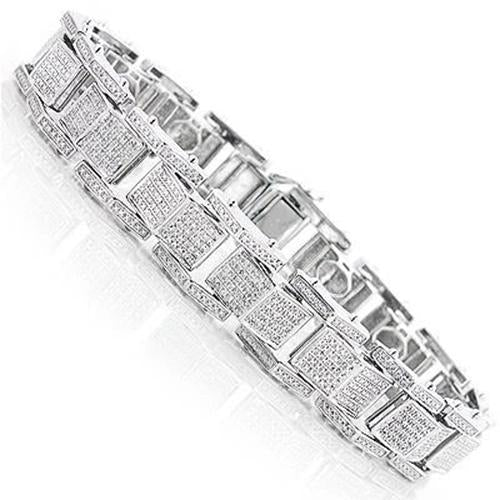25 Carats Genuine Diamond Men Bracelet Jewelry Solid White 14K Gold