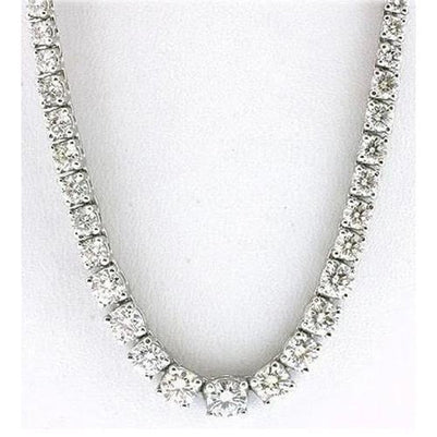 25.00 Carats Real Diamonds Necklace Tennis Graduated Riviera 16" 14K Gold