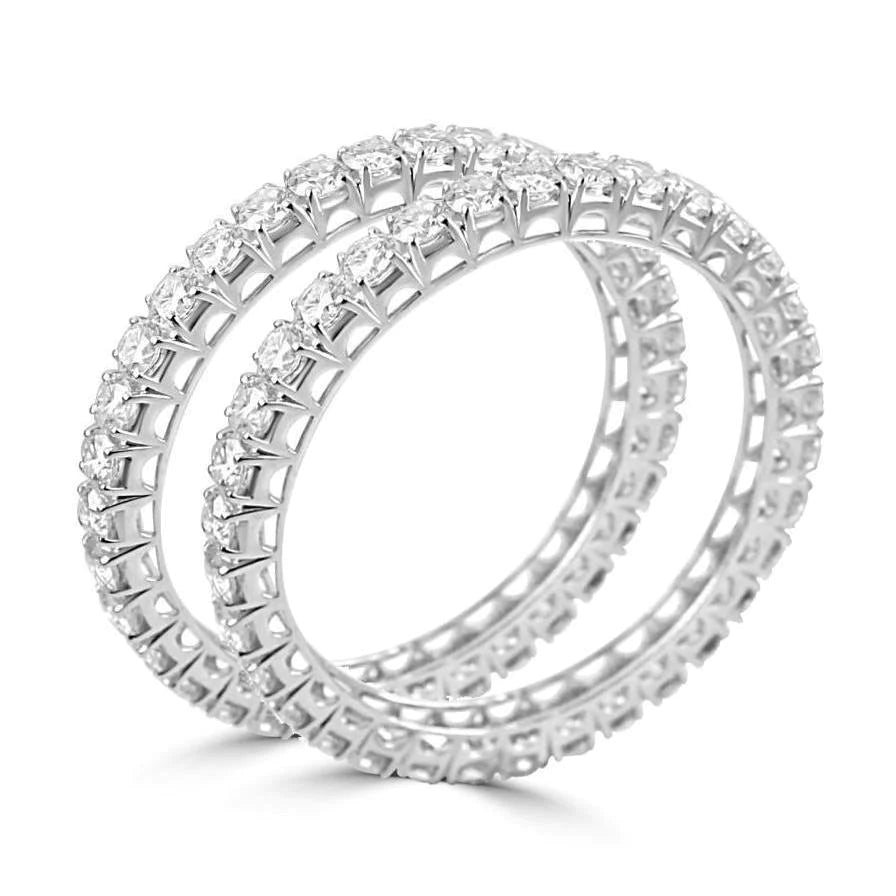 25.60 Carats Sparkling Real Diamond Women Bangle Pair White Gold