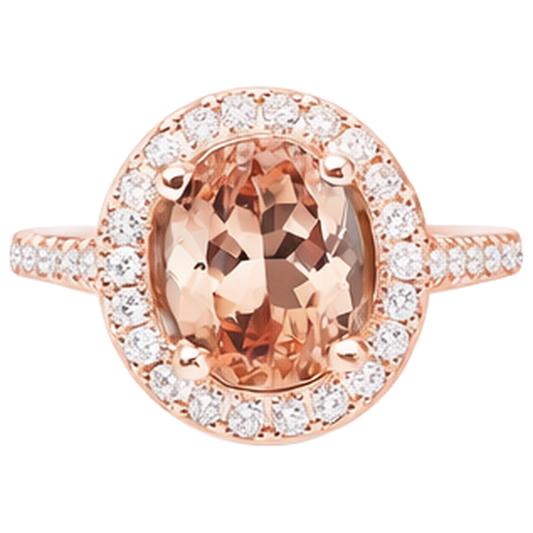 26.50 Ct Oval Morganite And Natural Earth Mined Diamonds Ring Rose Gold 14K