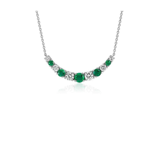 26 Carats Round Cut Green Emerald With Diamond Necklace White Gold 14K