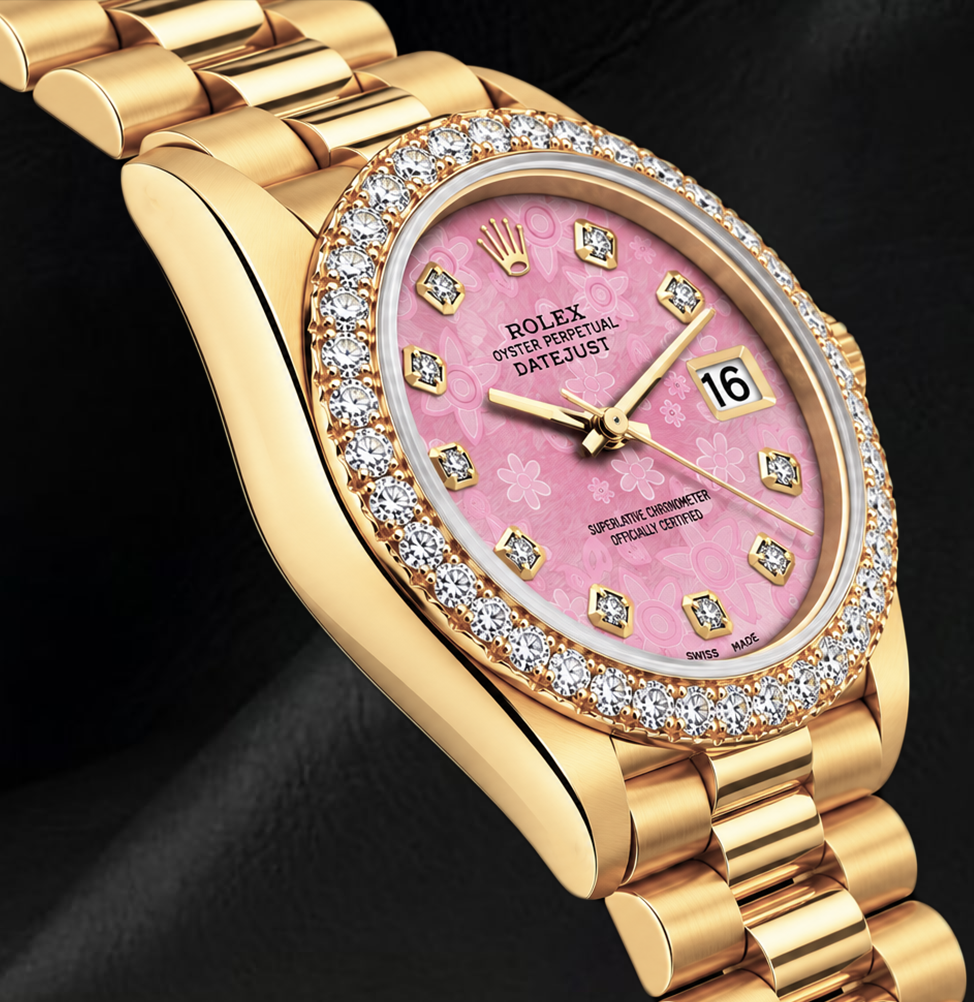 Rolex 26mm Datejust 69178 Pink Mother of Pearl Diamond Dial President Bracelet Watch 18K
