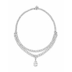 27 Ct Pear Cut With Round Genuine Diamond Necklace White Gold 14K