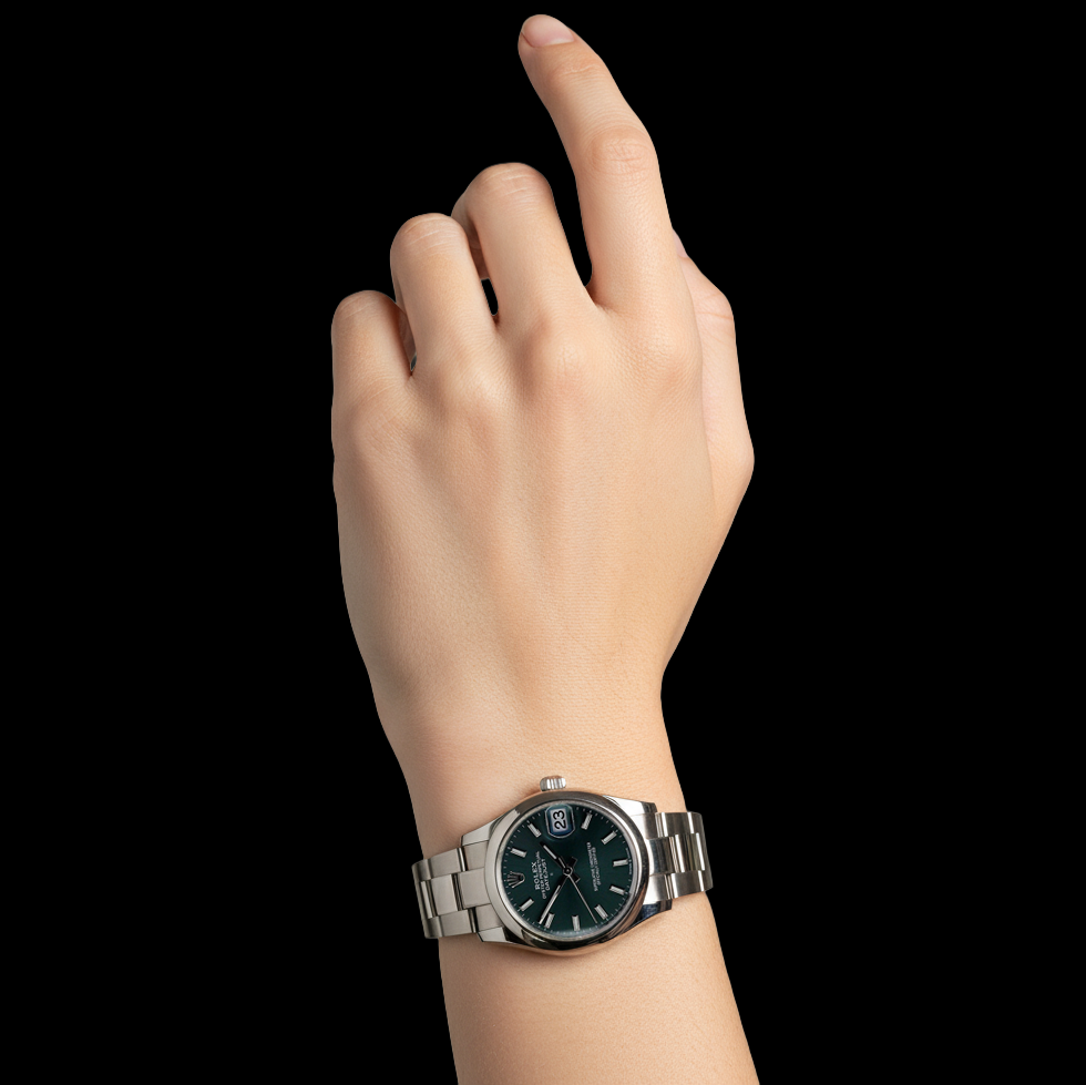 278240 Rolex Date-just 31mm Green Luminous Dial Ladies Steel Watch P5