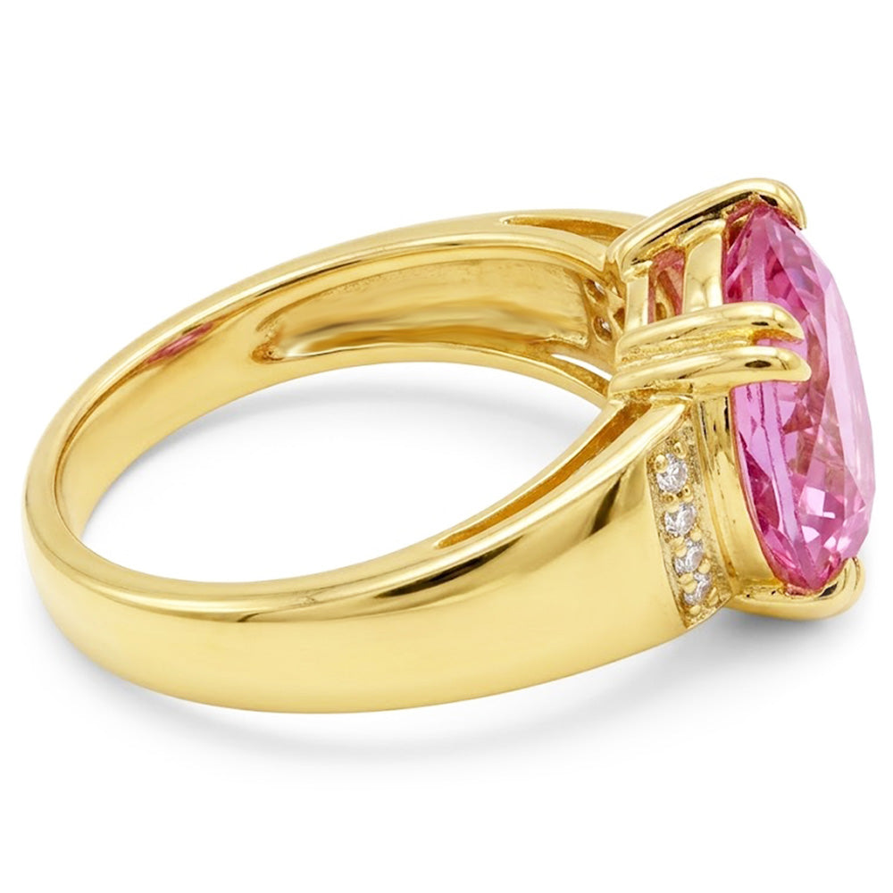 28.25 Ct Oval Cut Kunzite With Round Natural Earth Mined Diamonds Ring 14K Yellow Gold