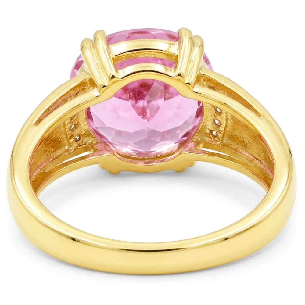 28.25 Ct Oval Cut Kunzite With Round Natural Earth Mined Diamonds Ring 14K Yellow Gold