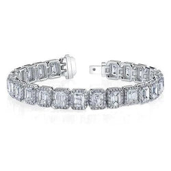 28 Carats Emerald And Real Diamond Tennis Bracelet White Gold Jewelry