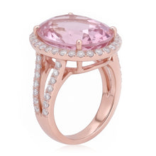 29.75 Carats Pink Kunzite And Natural Earth Mined Diamonds Ring Rose Gold 14K