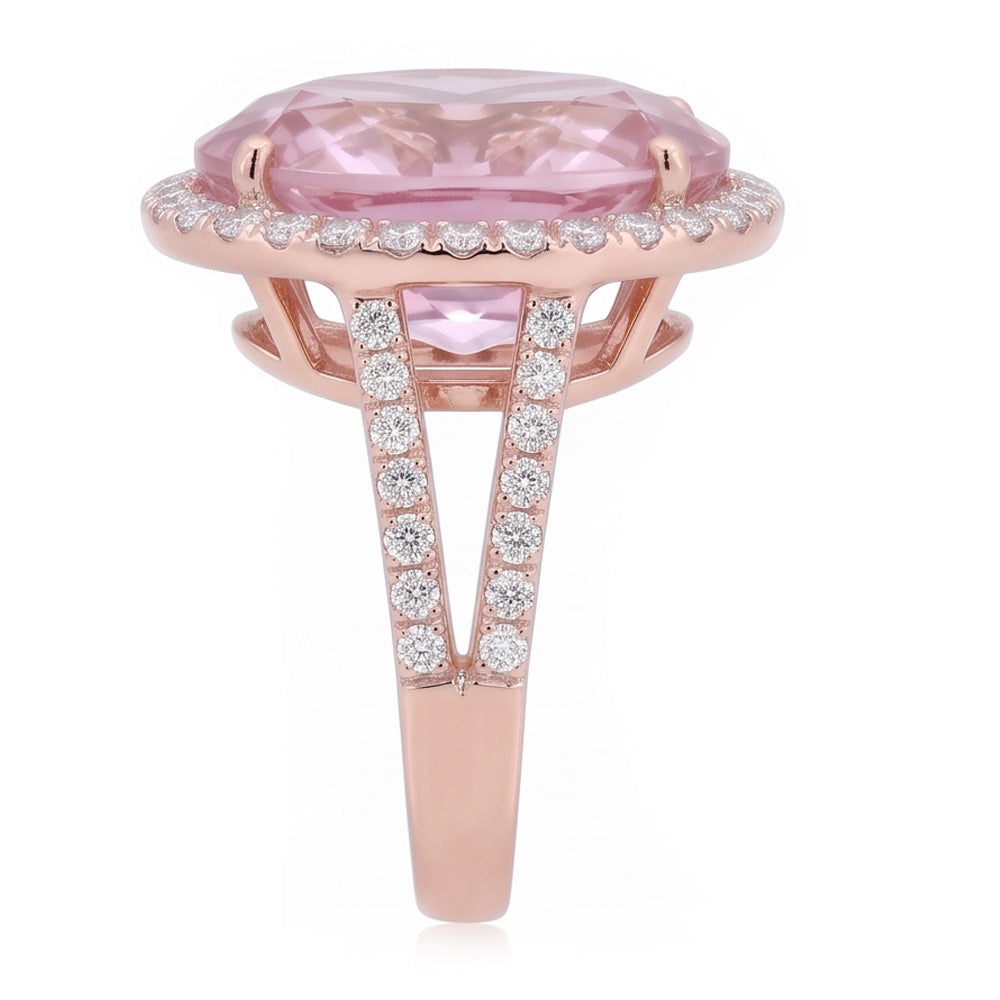 29.75 Carats Pink Kunzite And Natural Earth Mined Diamonds Ring Rose Gold 14K