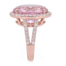 29.75 Carats Pink Kunzite And Natural Earth Mined Diamonds Ring Rose Gold 14K