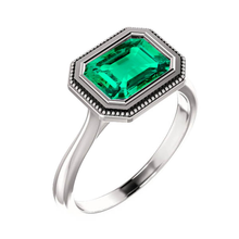 Step Cut Colombian Emerald ring in 14K Two Tone Gold – main view
