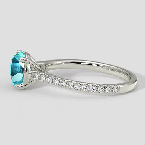 2 Carats Round Bluish Paraiba And Diamond Ring
