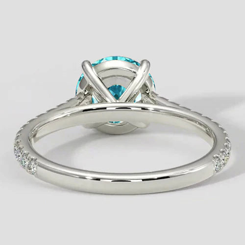 2 Carats Round Bluish Paraiba And Diamond Ring