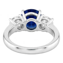 2 Carats Three Stone Ring Round Blue Sapphire & Natural Earth Mined Diamonds