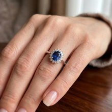 2 Ct Ceylon Sapphire With Natural Earth Mined Diamond Anniversary Ring White Gold 14K