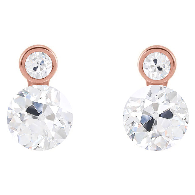 Brilliant Diamond Old Mine Cut Earrings in 14K Rose Gold – main view