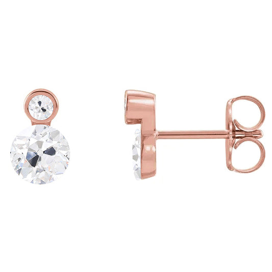 Earrings 14K Rose Gold with Brilliant Diamond – front view