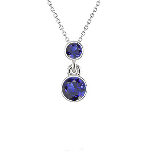 Royal Blue Sapphire Round Cut Gemstone Pendant in 14K White Gold – main view