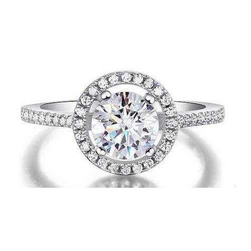 2.00 Carats Natural Sparkling Diamonds Engagement Ring Halo 14K White Gold