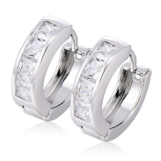 2.00 Carats Princess Cut Natural Diamonds Hoop Earrings White Gold 14K