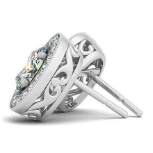 2.00 Carats Real Oval Diamonds Halo Studs Pair Earrings White Gold 14K