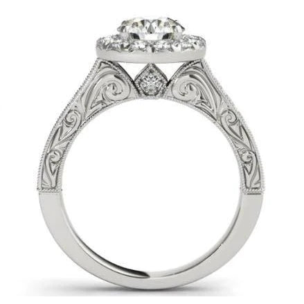 2.00 Carats Round Antique Style Halo Real Diamonds Ring White Gold 14K
