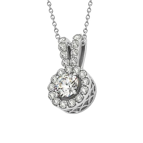 2.00 Carats Round Real Diamond Pendant Necklace Without Chain Gold 14K