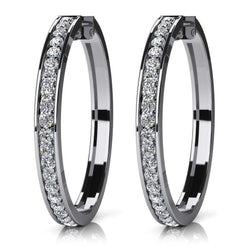2.00 Carats Small Round Cut Genuine Diamonds Hoop Earrings 14K Gold White