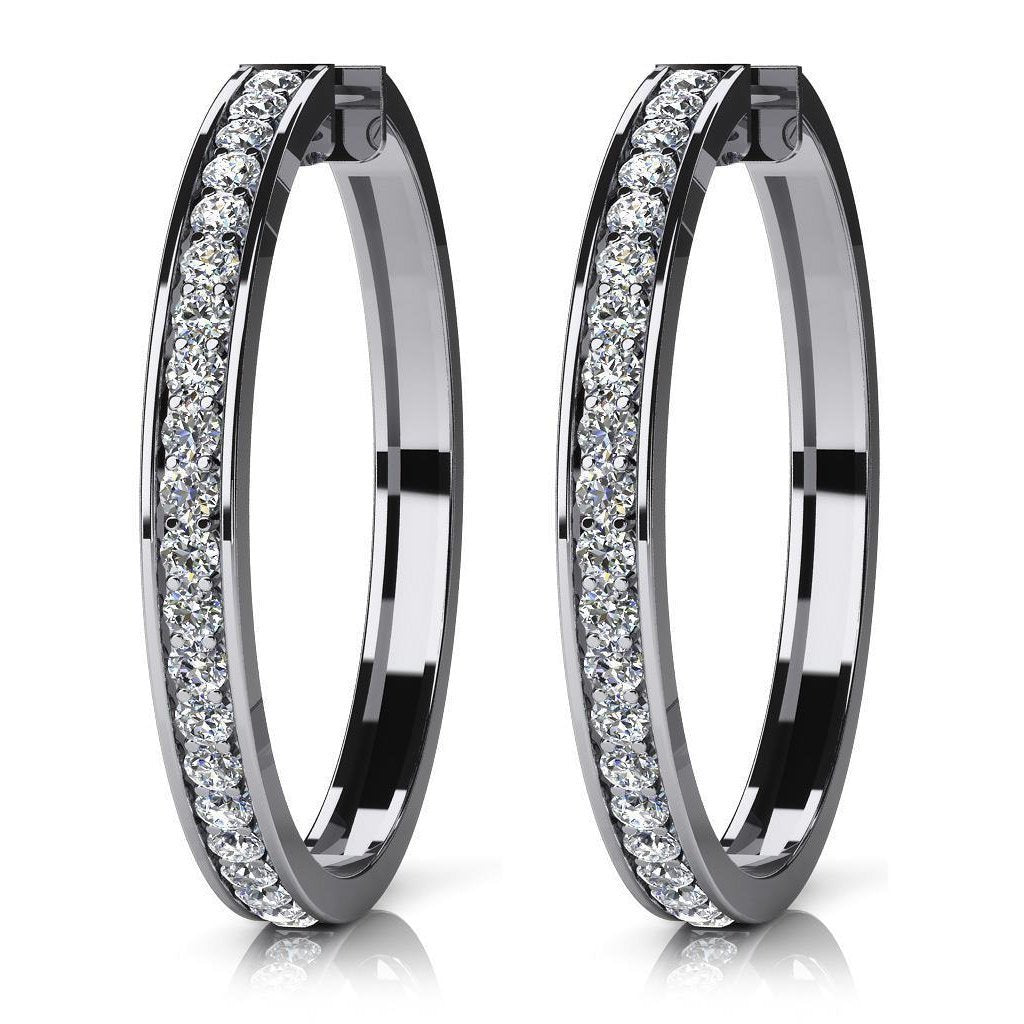 2.00 Carats Small Round Cut Genuine Diamonds Hoop Earrings 14K Gold White