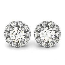 2.00 Carats White Gold Round Natural Diamonds Halo Stud Earrings Pair
