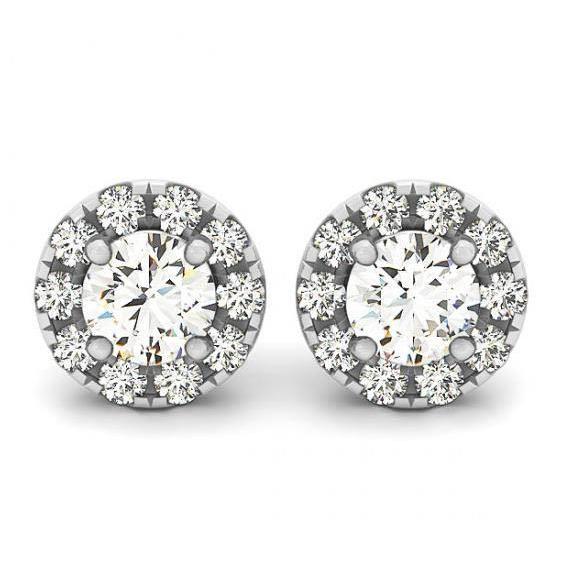 2.00 Carats White Gold Round Natural Diamonds Halo Stud Earrings Pair