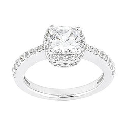 2.01 Carat Halo Cushion Center Real Diamond Engagement Ring White Gold 18K