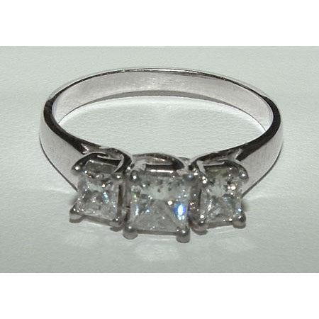 2.01 Carat Princess Cut Real Diamond Engagement Ring Three Stone Jewelry