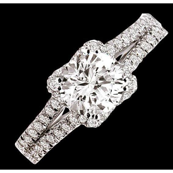 2.01 Carat Round Real Diamond Double Shank Ring With Accents White Gold 14K