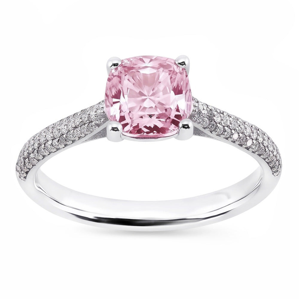 2.01 Ct Pink Sapphire Cushion Round Natural Earth Mined Diamonds Ring White Gold Gemstone