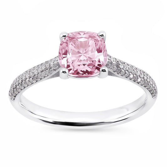 2.01 Ct Pink Sapphire Cushion Round Natural Earth Mined Diamonds Ring White Gold Gemstone