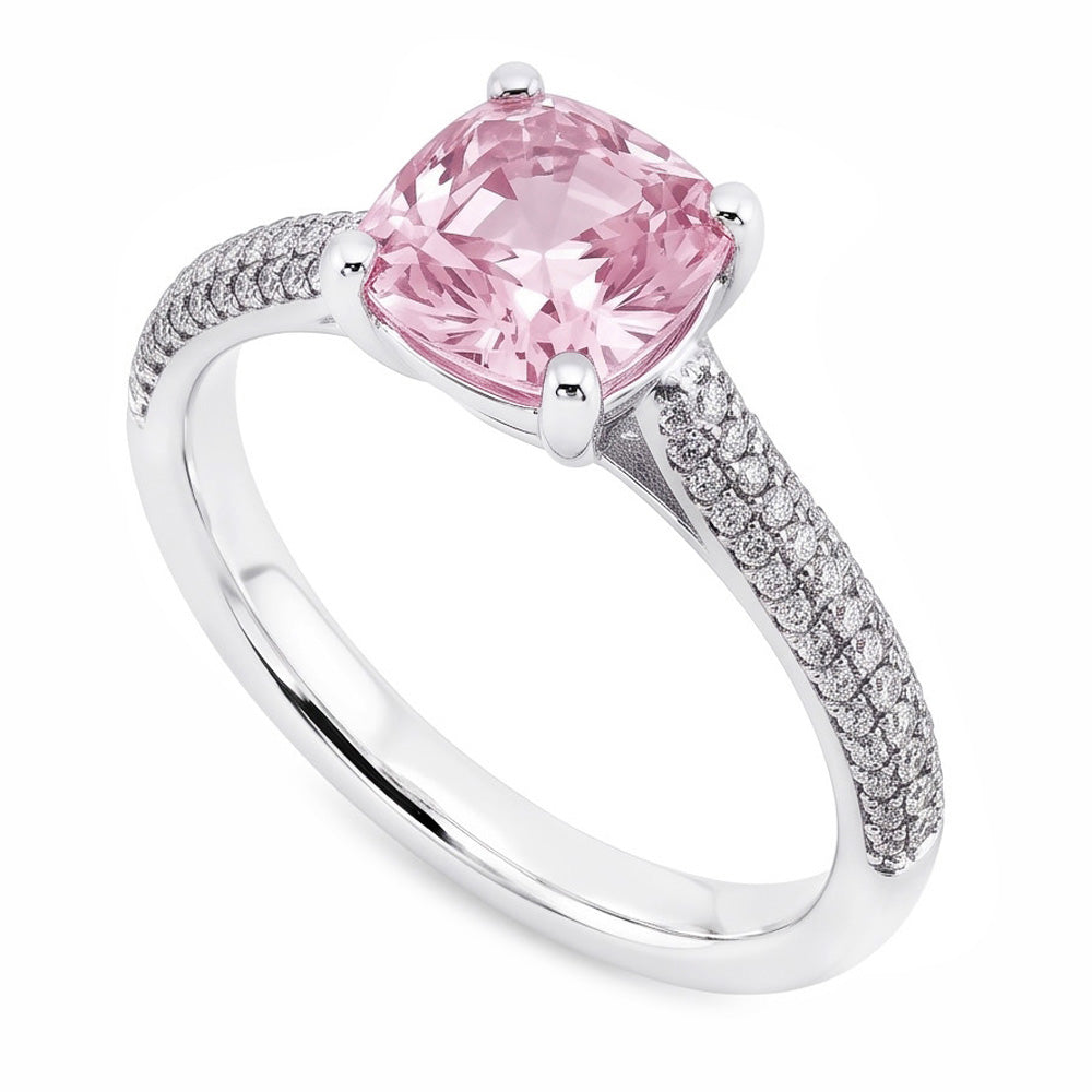 2.01 Ct Pink Sapphire Cushion Round Natural Earth Mined Diamonds Ring White Gold Gemstone