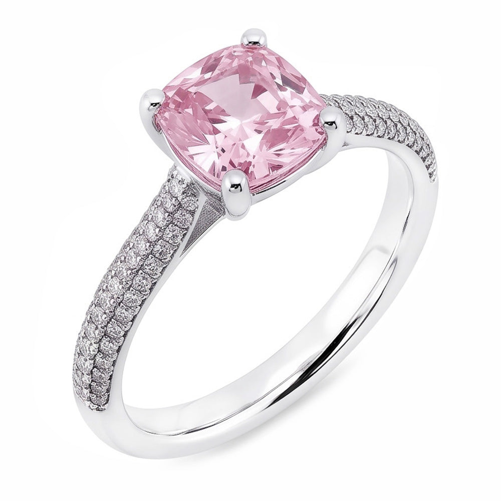 2.01 Ct Pink Sapphire Cushion Round Natural Earth Mined Diamonds Ring White Gold Gemstone